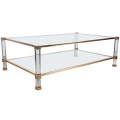 Pierre Vandel Signed Lucite and Gilt Coffee Table