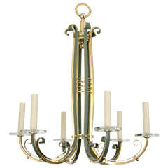 Polychrome And Polished Brass Chandelier Possibly Arbus