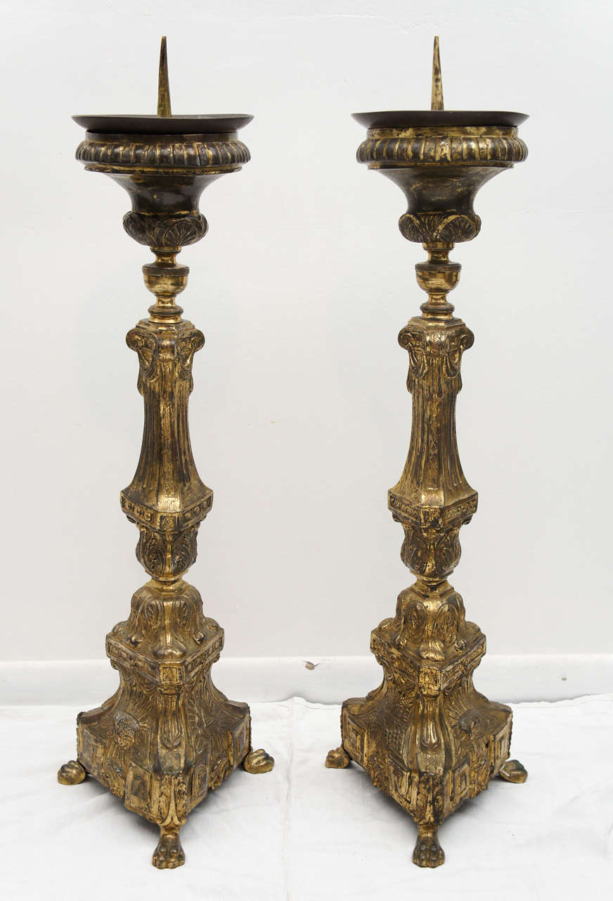 Pair of Gilded Brass Pricket Sticks