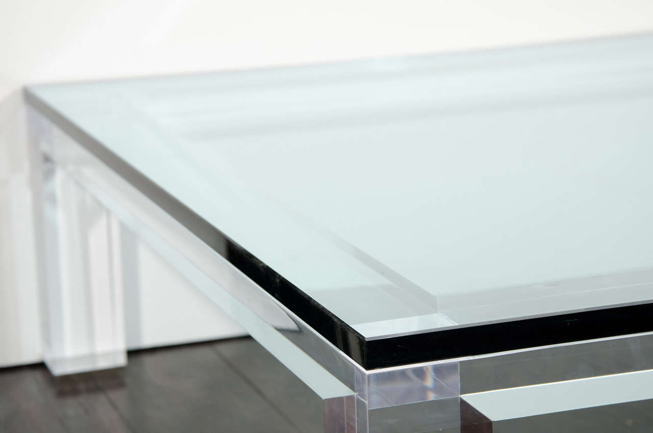Custom Lucite and Glass Coffee Table For Sale at 1stdibs