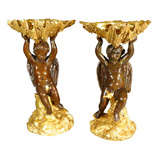 pr of 19th c bronze cherub compotes