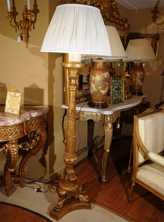 pr of 19th c carved and gilded Louis XVI Floor Lamps