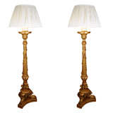 pr of 19th c carved and gilded Louis XVI Floor Lamps
