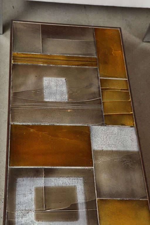 Metal Coffee Table by Roger Capron with Lava Tiles For Sale