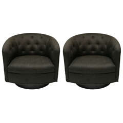 Pair Of Tufted Swivel Chairs