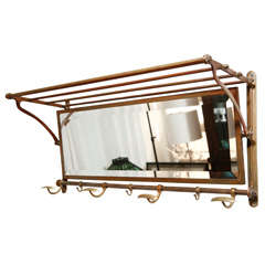Vintage Brass Coatrack with Beveled Mirror