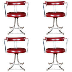 Set of Four Chrome and Red Leather Dining Chairs