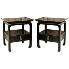 Pair of Black Lacquer Asian-style Kent Coffey Side Tables
