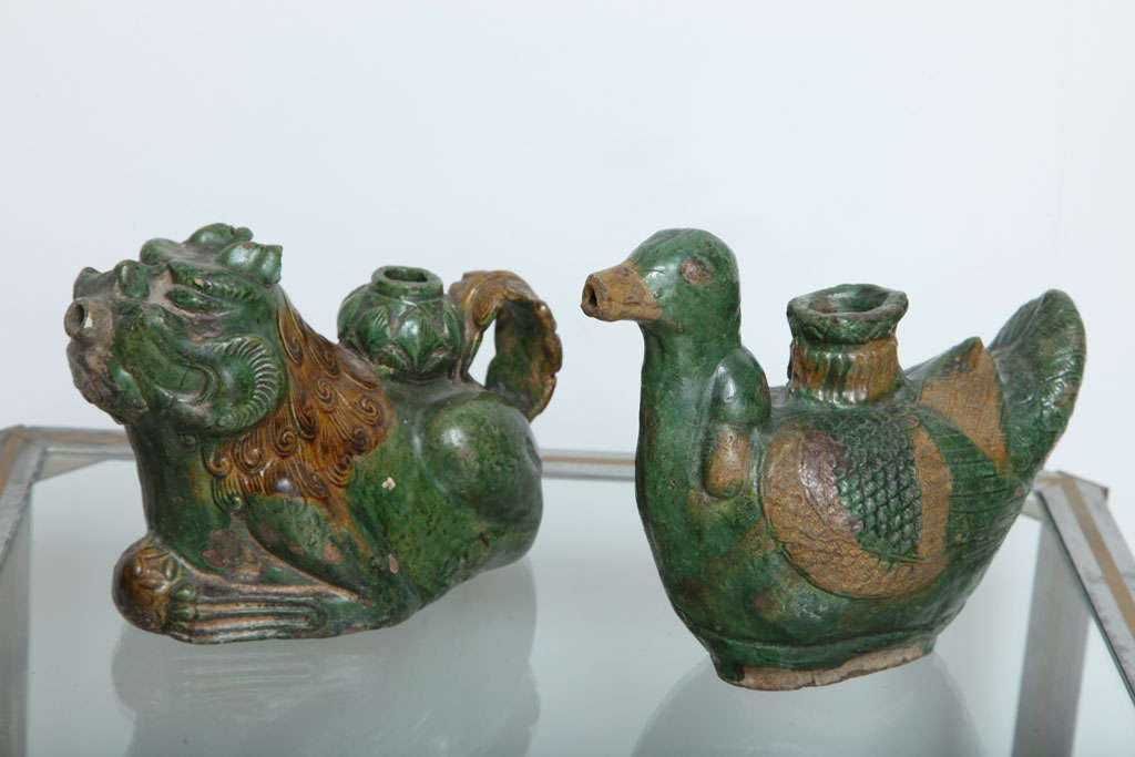 Pair of Early Asian Glazed Terracotta Animal Figures