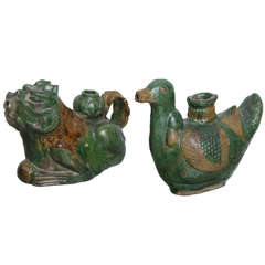 Pair of Early Asian Glazed Terracotta Animal Figures