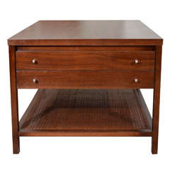 Paul McCobb side table with drawer and caned shelf-Calvin