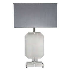 Lucite Lamp with Gray Boxed Silk Shade*