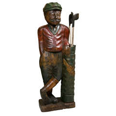 English Carved Wood Golfer