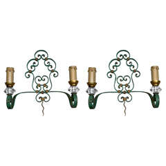 c 1940 Pair of French Verdigris Wrought Iron Sconces*