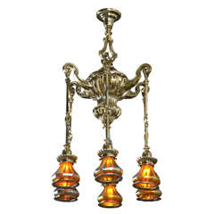 Art Nouveau Chandelier c 1905 with Steuben Shades