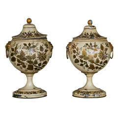 Pair of  Rare 19th Century French Tole Chestnut Urns