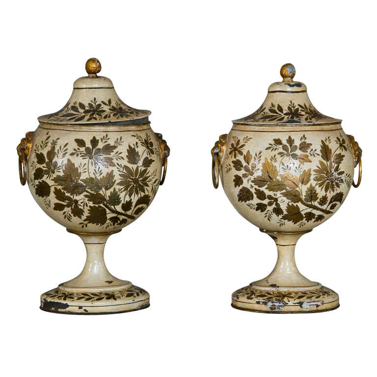 Pair of  Rare 19th Century French Tole Chestnut Urns