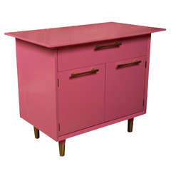 Retro Pink  Lacquered Double  Cubby  One  Drawer  Cabinet