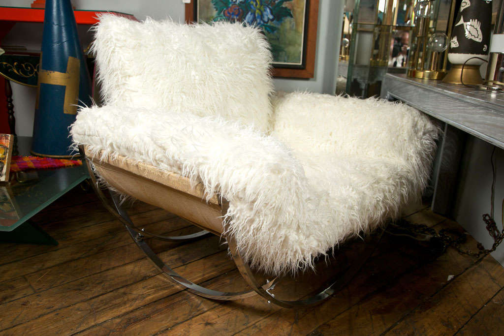 Stendig  Faux  Mongolian  Fur  Chrome  Lounge  Chair