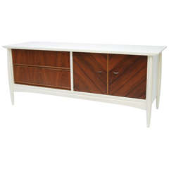 Vintage Sleek Low  Modernage Lacquer & Walnut  Credenza