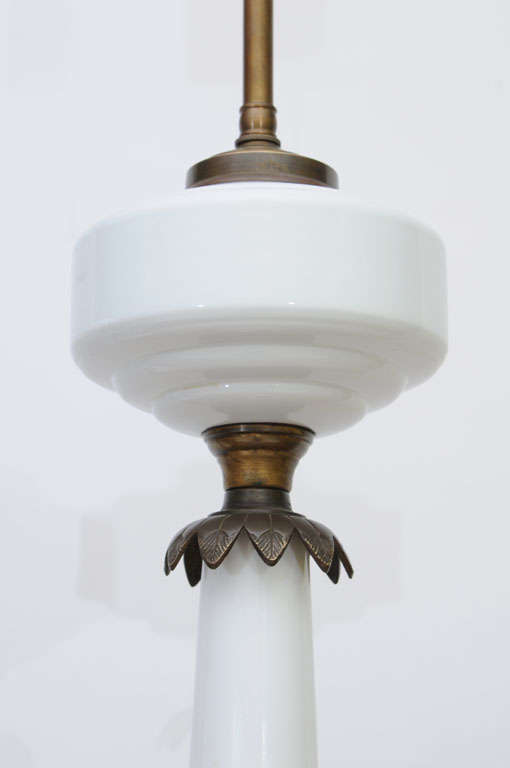 Elegant Electrified Milk Glass / Brass Oil Lamps as Table Lamps 4