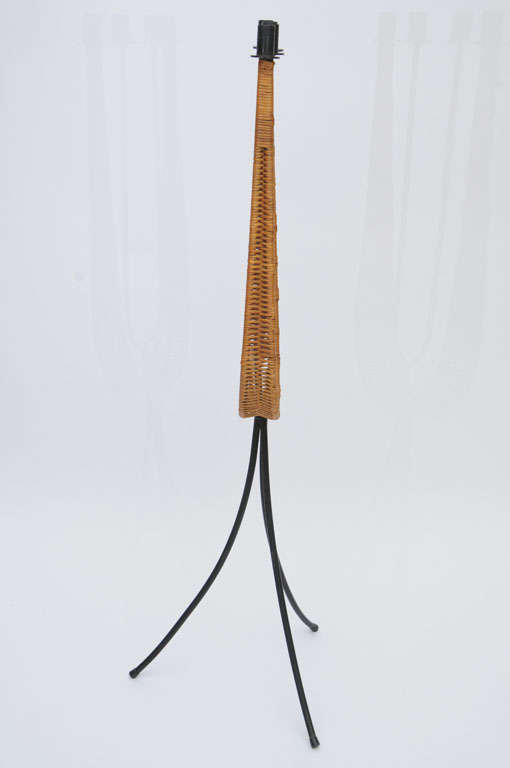 Arthur Umanoff Iron and Rattan Standing Candelabra for Raymor In Excellent Condition In Miami, FL