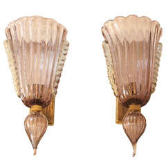 Pair of Murano Sconces in Amethyst Glass