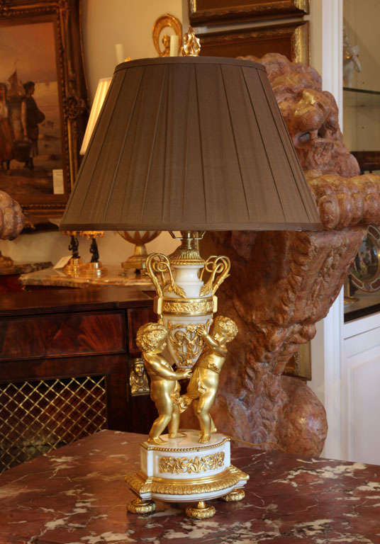 19th Century Bronze Dore Cherub Lamp