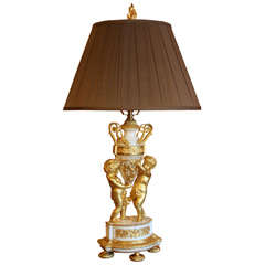 Vintage 19th Century Bronze Dore Cherub Lamp