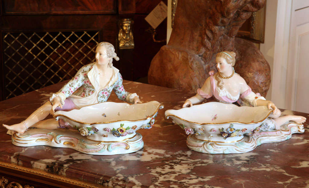 pair of 19th c Meissen sweet meat dishes
