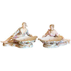 Pair of 19th Century Meissen Sweet Meat Dishes
