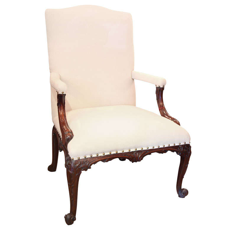19th c. Chippendale English Mahogany Open Armchair