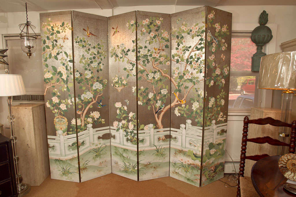 Exquisite Charles Gracie Hand-Painted Paper Folding Screen
