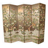 Vintage Exquisite Charles Gracie Hand-Painted Paper Folding Screen