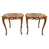 Pair of Marble 
Carved Wood Tea Tables