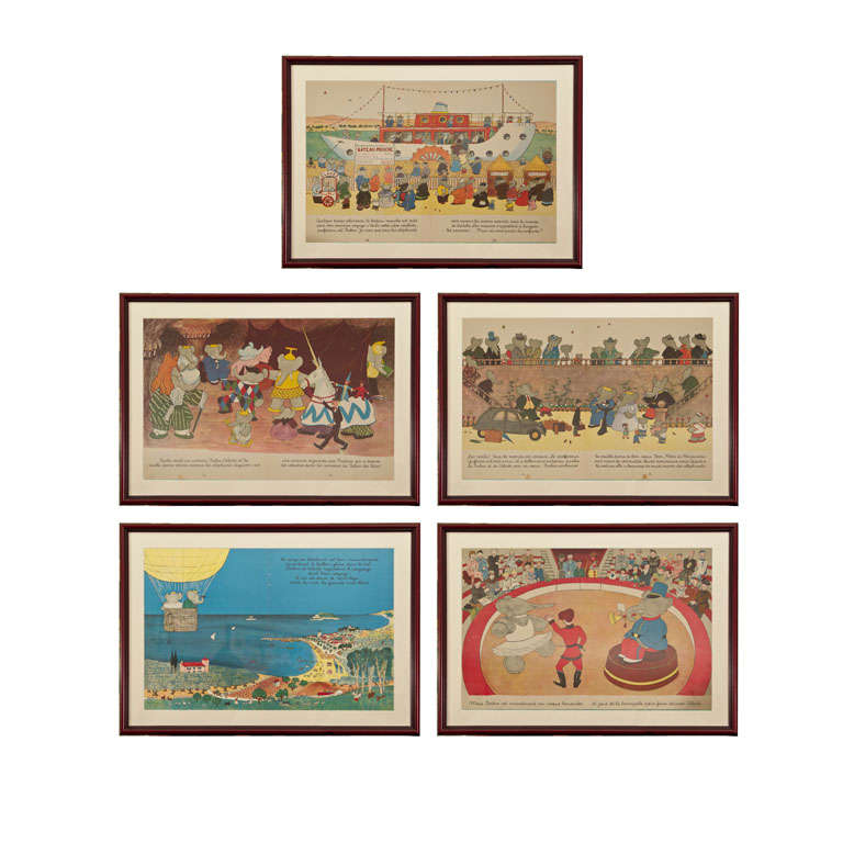 Set of Prints from a 1939 Edition of Le Voyage De Babar