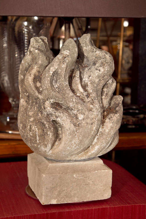 Pair of Carved Stone Flame Finials as Table Lamps at 1stDibs