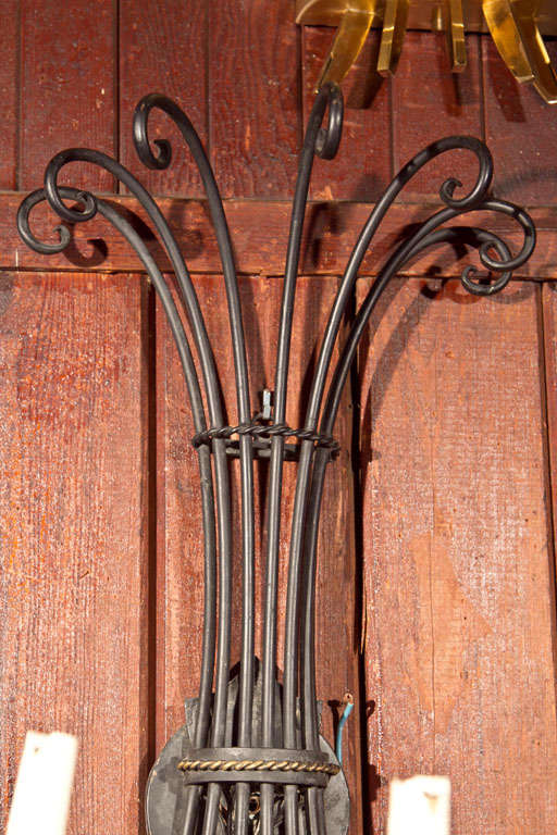 Mid-20th Century Large Pair of Wrought Iron Sconces