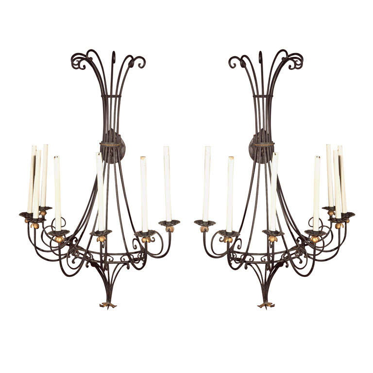 Large Pair of Wrought Iron Sconces