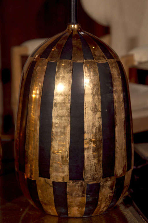 Pair of Italian Gilt and Black Ceramic Lamps 1
