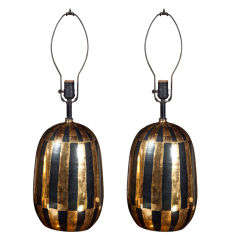 Pair of Italian Gilt and Black Ceramic Lamps