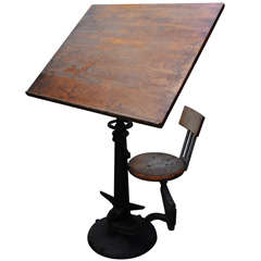 American Drawing Table with Articulated Chair