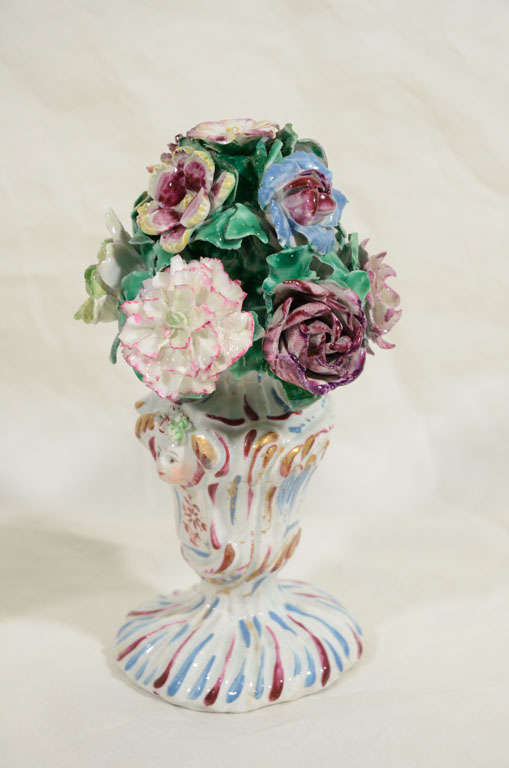 A Pair of Antique Bow Porcelain Flower Filled Vases 5