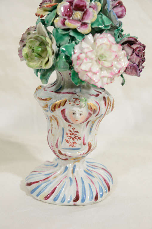 A Pair of Antique Bow Porcelain Flower Filled Vases 2