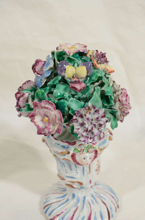 A Pair of Antique Bow Porcelain Flower Filled Vases 3
