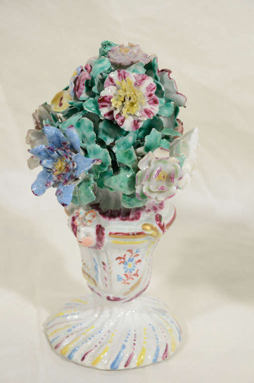 A Pair of Antique Bow Porcelain Flower Filled Vases 4