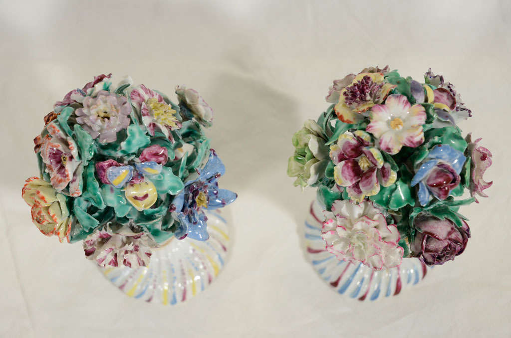 A Pair of Antique Bow Porcelain Flower Filled Vases at 1stdibs