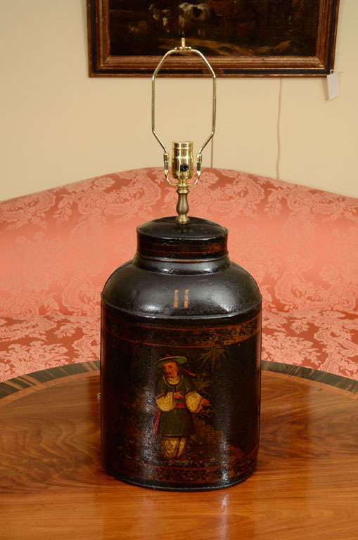 Chinese tole tea canister, electrified