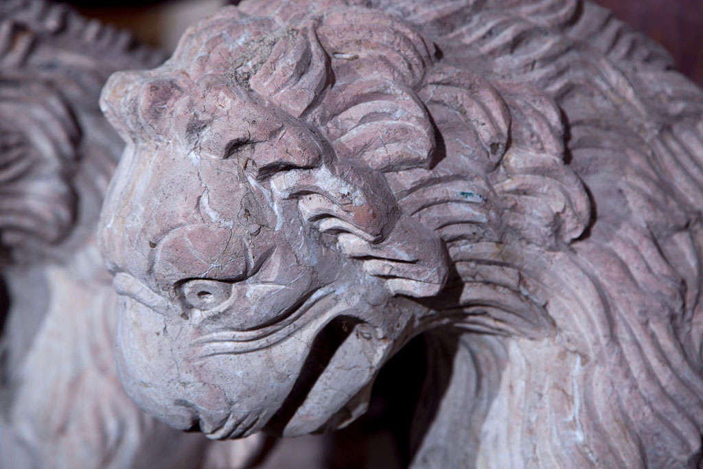 20th Century Carved Stone Lions