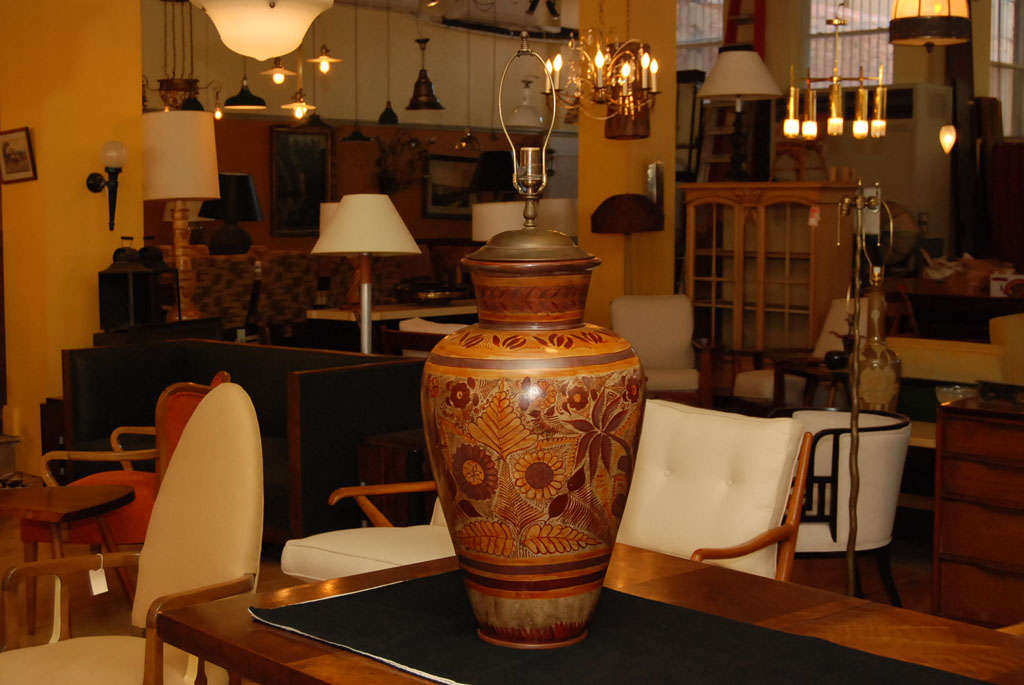 20th Century Large Hand Decorated Mexican Lamp For Sale